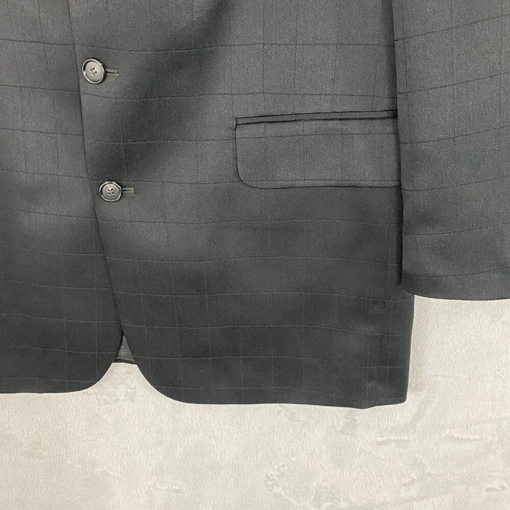 Zandello Blazer Men's Size 42L Black Plaid Suit Jacket‎ Sport Coat Ventless
